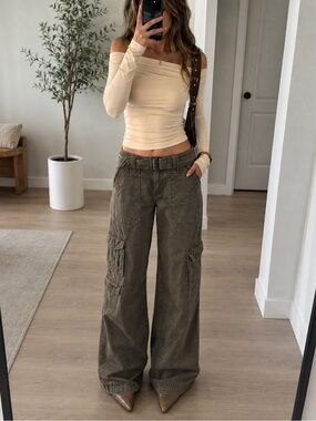 Olive Flare Cargo Pants